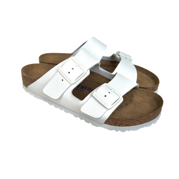 🆕 Birkenstock Arizona Soft Footbed Sandal White Leather Slides
